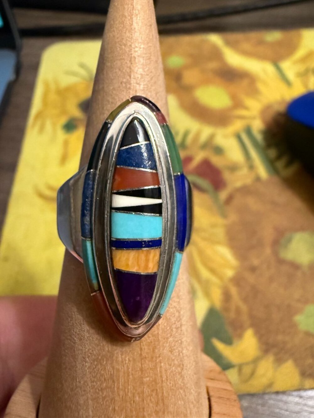 925 Native multi-stone inlay ring by Calvin Begay